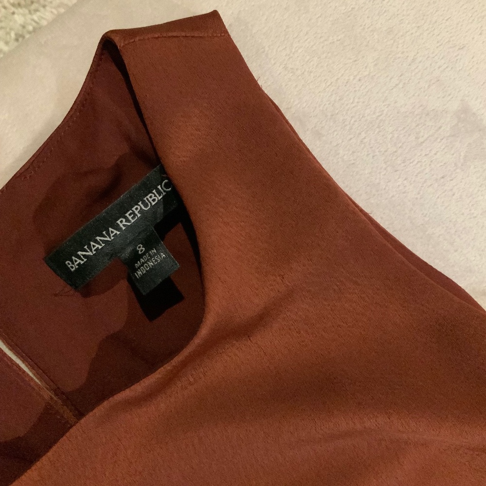 Banana Republic Brown  8 Satin Asymmetrical hem Shift dress Officecore Date